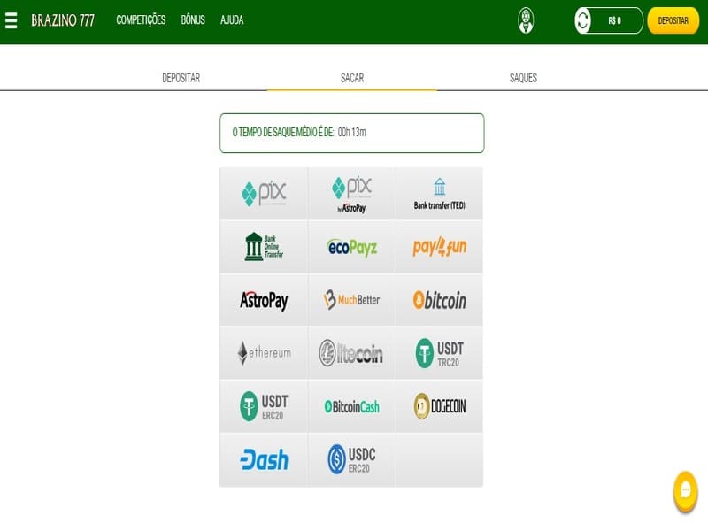 Withdrawing winnings from Brazino 777